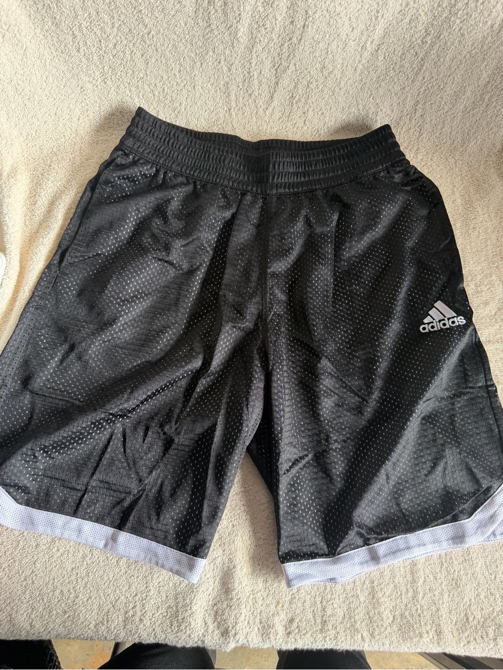 adidas Black Athletic Mesh Shorts with Gray Hem